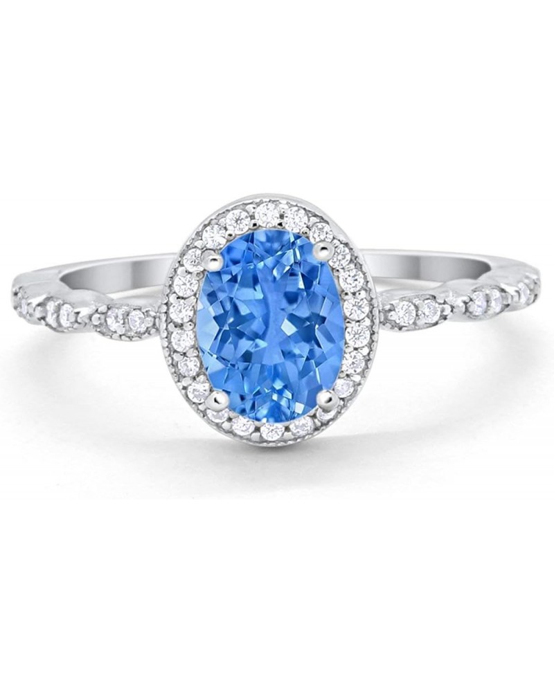 Oval Art Deco Wedding Engagement Ring Halo Bridal 925 Sterling Silver Choose Color Simulated Blue Topaz CZ $11.96 Rings