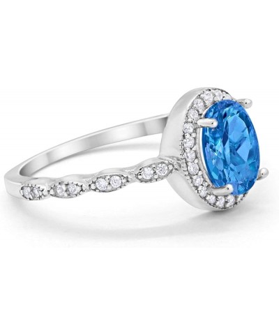 Oval Art Deco Wedding Engagement Ring Halo Bridal 925 Sterling Silver Choose Color Simulated Blue Topaz CZ $11.96 Rings