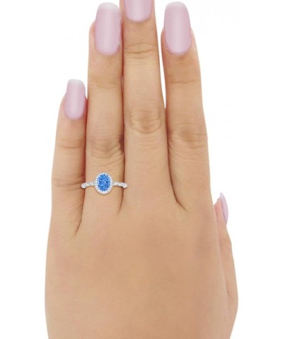 Oval Art Deco Wedding Engagement Ring Halo Bridal 925 Sterling Silver Choose Color Simulated Blue Topaz CZ $11.96 Rings