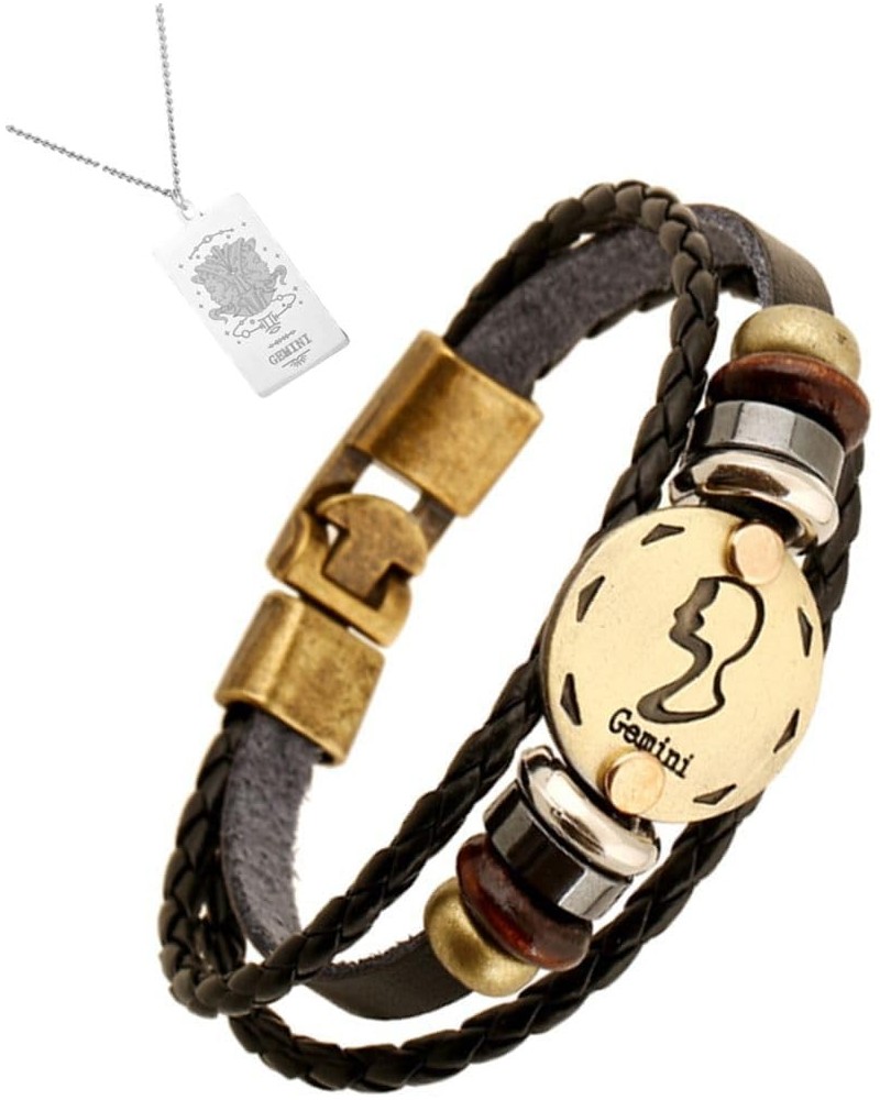 Alloy Leather Bracelet and Alloy Necklace with 12 Constellation Zodiac for Women Men Gemini Wrist circumference 8.8 inch/22.5...