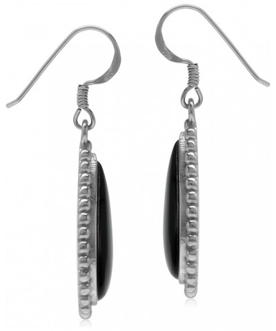 Natural Drop Shape Black Onyx 925 Sterling Silver Dangle Hook Balinese Style Bead Patern Earrings $15.75 Earrings