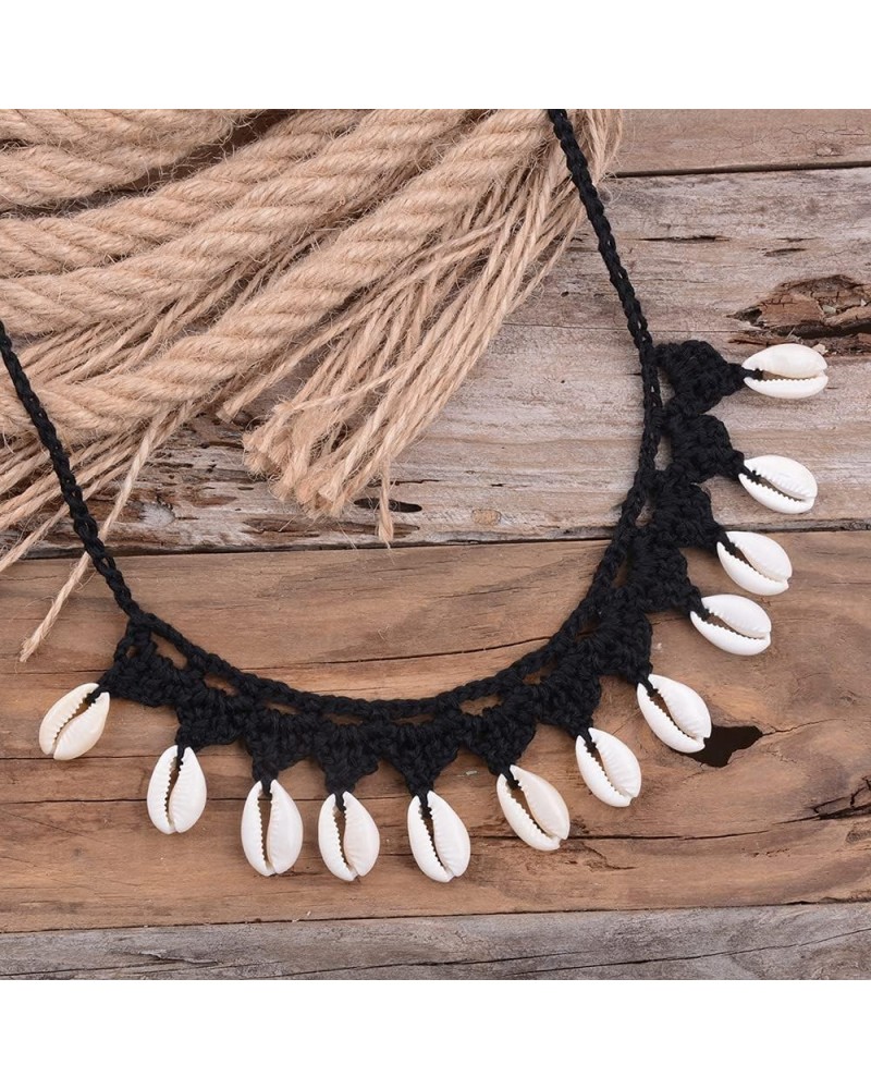 Bohemian Crochet Choker Necklace with Shell Charm Pendant Summer Beach Boho Shell Collar Necklace Prom Party Festival Accesso...