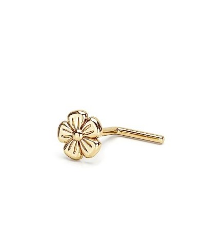 Flower Nose Ring Stud, Small Nose Pin Piercing, Unique Minimalist Dainty Style, 20g, L Back Shape, Handmade Jewelry (14K Soli...