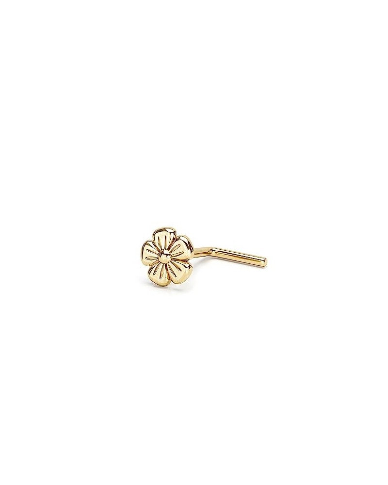 Flower Nose Ring Stud, Small Nose Pin Piercing, Unique Minimalist Dainty Style, 20g, L Back Shape, Handmade Jewelry (14K Soli...