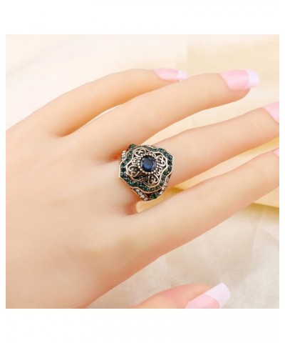 Cubic Zirconias Multi-Stone Turkey Ring,Retro 14K Gold Cocktail Party Turkish Statement Crystal Signet Ring for Women Girls R...