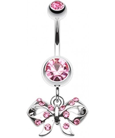 Twinkling Bow 316L Surgical Steel Belly Button Ring (Sold by Piece) 14GA, 3/8", Light Pink $11.39 Body Jewelry