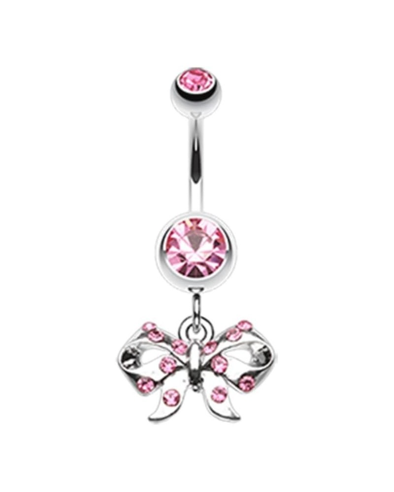 Twinkling Bow 316L Surgical Steel Belly Button Ring (Sold by Piece) 14GA, 3/8", Light Pink $11.39 Body Jewelry