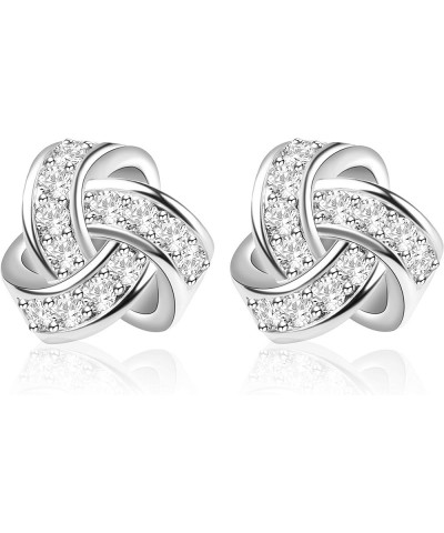 14K Gold Plated Stud Earrings 925 Sterling Silver CZ Earrings Love Knot Post Cubic Zirconia Earrings For Women SILVER $8.44 E...