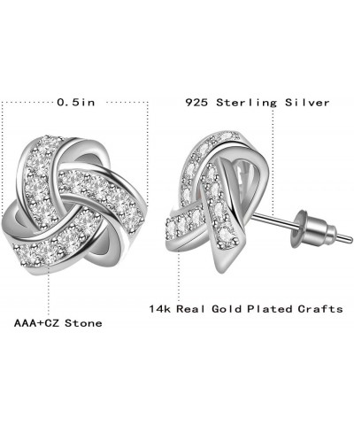 14K Gold Plated Stud Earrings 925 Sterling Silver CZ Earrings Love Knot Post Cubic Zirconia Earrings For Women SILVER $8.44 E...