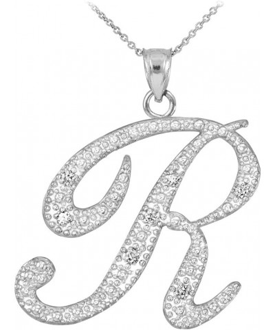 .925 Sterling Silver Cubic Zirconia Dangling Cursive Initial A-Z Charm 4/5" Pendant Necklace - Choice of Letter & Chain Lengt...