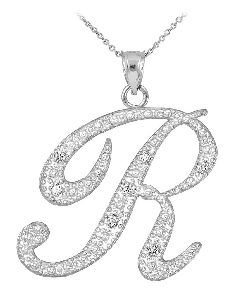 .925 Sterling Silver Cubic Zirconia Dangling Cursive Initial A-Z Charm 4/5" Pendant Necklace - Choice of Letter & Chain Lengt...