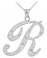 .925 Sterling Silver Cubic Zirconia Dangling Cursive Initial A-Z Charm 4/5" Pendant Necklace - Choice of Letter & Chain Lengt...