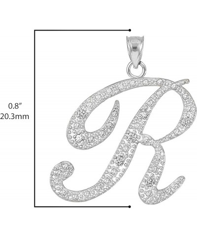 .925 Sterling Silver Cubic Zirconia Dangling Cursive Initial A-Z Charm 4/5" Pendant Necklace - Choice of Letter & Chain Lengt...