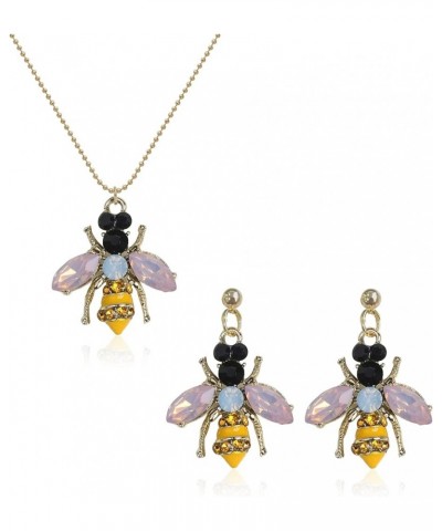 Crystal Bumblebee Pendant Necklace Cute Yellow Enamel Bee Drop Earrings Lovely Honey-Bee Animal Earrings Necklace Insect Dang...