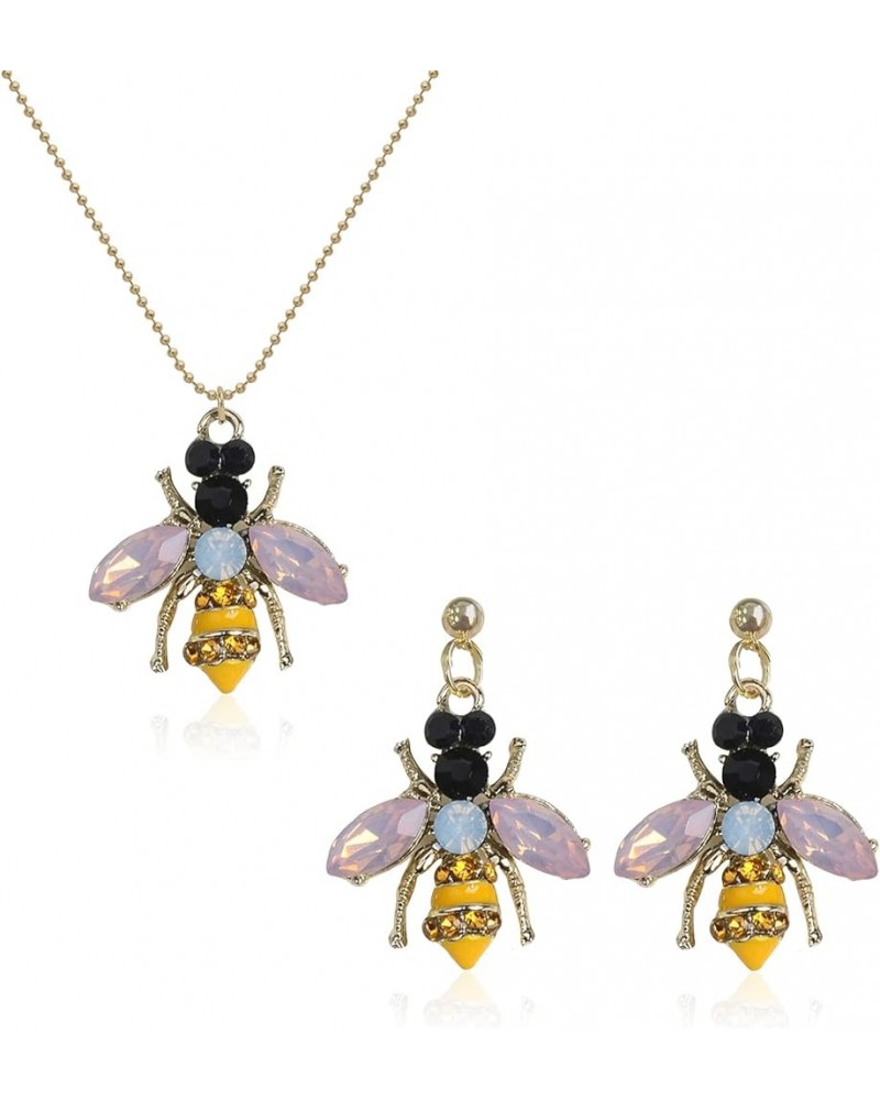 Crystal Bumblebee Pendant Necklace Cute Yellow Enamel Bee Drop Earrings Lovely Honey-Bee Animal Earrings Necklace Insect Dang...