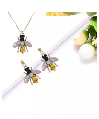 Crystal Bumblebee Pendant Necklace Cute Yellow Enamel Bee Drop Earrings Lovely Honey-Bee Animal Earrings Necklace Insect Dang...