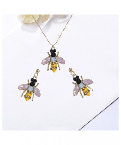 Crystal Bumblebee Pendant Necklace Cute Yellow Enamel Bee Drop Earrings Lovely Honey-Bee Animal Earrings Necklace Insect Dang...