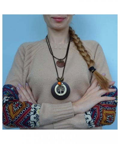 Womens Pendant Necklace Wood Handmade Jewelry Long Rope Sweater Necklace for Woman RT-3I4H-MSTQ $7.41 Necklaces