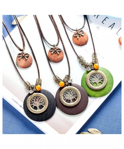 Womens Pendant Necklace Wood Handmade Jewelry Long Rope Sweater Necklace for Woman RT-3I4H-MSTQ $7.41 Necklaces