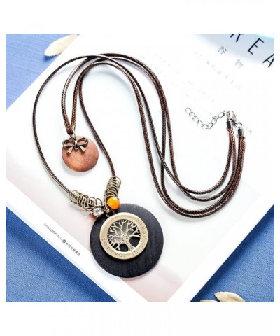 Womens Pendant Necklace Wood Handmade Jewelry Long Rope Sweater Necklace for Woman RT-3I4H-MSTQ $7.41 Necklaces