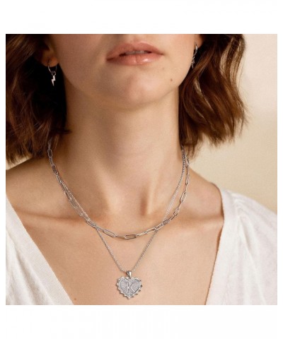 Dainty Layered Necklaces for Women Pendant Initial Necklace Chain Necklace Simple Adjustable for Women heart K-silver $7.19 N...