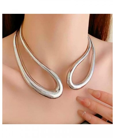 Gold/Silver Choker Collar Necklaces for Women, Stainless Steel Gold Statement Necklace Open Choker Bib Necklace African Jewel...