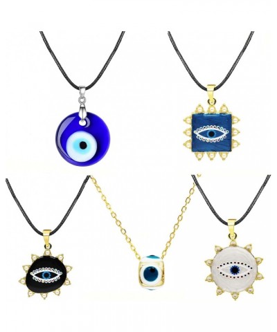 5PCS Evil Eye Necklace Hamsa Pendant Necklace Set Glass Leather Rope Evil Eye Lucky Protection Necklace For Women Girls Jewel...