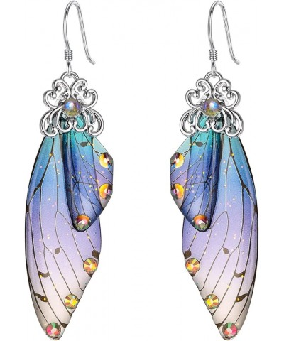 Butterfly Wing Hook Earrings Elegant Crystal Insect Dragonfly Drop Dangle Earrings for Women Girls Jewelry Blue Silver-Tone $...