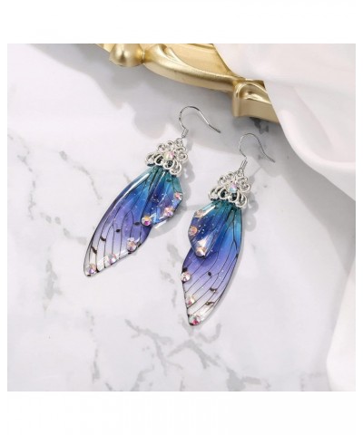 Butterfly Wing Hook Earrings Elegant Crystal Insect Dragonfly Drop Dangle Earrings for Women Girls Jewelry Blue Silver-Tone $...