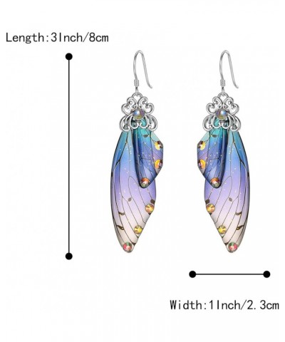 Butterfly Wing Hook Earrings Elegant Crystal Insect Dragonfly Drop Dangle Earrings for Women Girls Jewelry Blue Silver-Tone $...