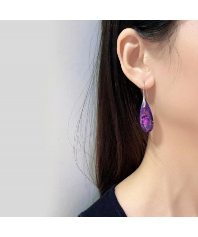 Teardrop Stone Dangle Earrings For Women Girls Colorful Turquoise Stone Fish Hook Drop Earrings Purple $7.50 Earrings