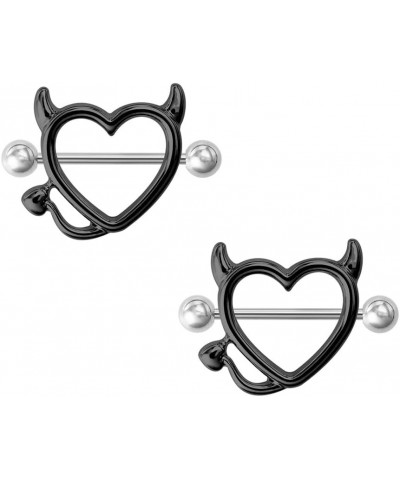 1/3Pairs Nipple Rings for Women,Devil Heart Nipple Rings Surgical Steel Nipple Piercing Bar Shield Cover Barbell Sexy Piercin...