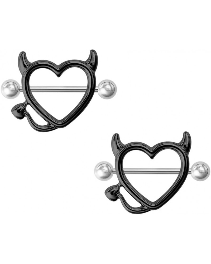 1/3Pairs Nipple Rings for Women,Devil Heart Nipple Rings Surgical Steel Nipple Piercing Bar Shield Cover Barbell Sexy Piercin...