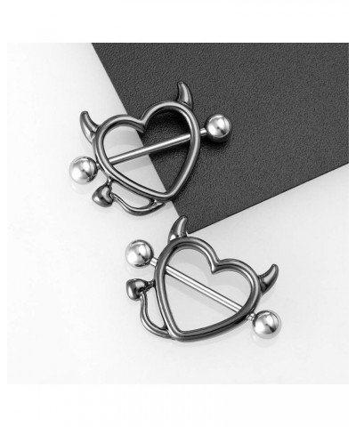 1/3Pairs Nipple Rings for Women,Devil Heart Nipple Rings Surgical Steel Nipple Piercing Bar Shield Cover Barbell Sexy Piercin...