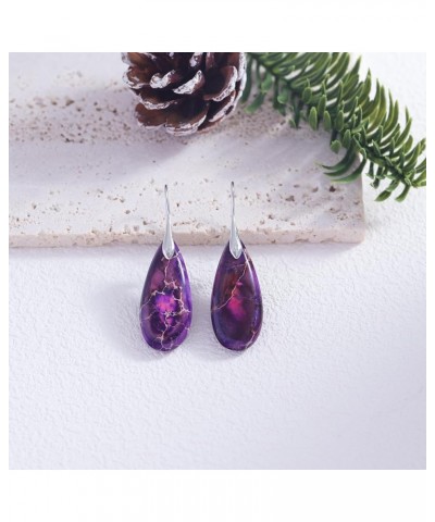 Teardrop Stone Dangle Earrings For Women Girls Colorful Turquoise Stone Fish Hook Drop Earrings Purple $7.50 Earrings