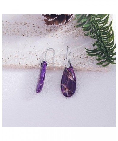 Teardrop Stone Dangle Earrings For Women Girls Colorful Turquoise Stone Fish Hook Drop Earrings Purple $7.50 Earrings