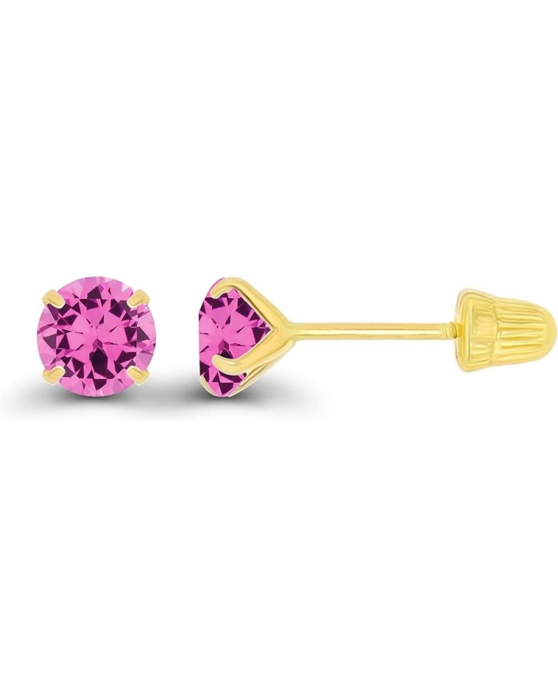 Solid 14k Gold Hypoallergenic 4mm Round Birthstone Solitaire Prong Set Screw Back Stud Earrings Created Pink Sapphire Yellow ...