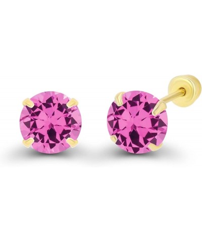 Solid 14k Gold Hypoallergenic 4mm Round Birthstone Solitaire Prong Set Screw Back Stud Earrings Created Pink Sapphire Yellow ...