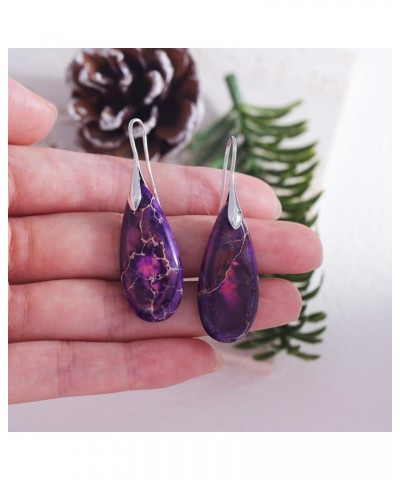 Teardrop Stone Dangle Earrings For Women Girls Colorful Turquoise Stone Fish Hook Drop Earrings Purple $7.50 Earrings