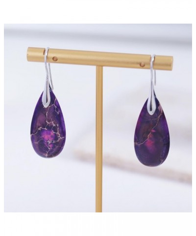 Teardrop Stone Dangle Earrings For Women Girls Colorful Turquoise Stone Fish Hook Drop Earrings Purple $7.50 Earrings