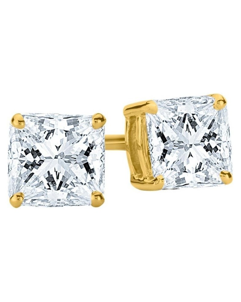 1/4-2 Carat Total Weight Princess Diamond Stud Earrings 4 Prong Screw Back (H-I Color VS1-VS2 Clarity) Yellow Gold 1.5 carats...