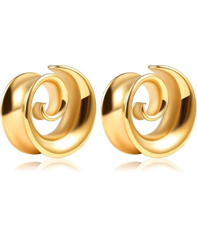 2PCS Fashion Round Spiral Saddle Plugs Hangers for Stretched Lobe Ear Tunnels Gauges Plugs Piercing Body Jewelry 8mm(0G) Gold...