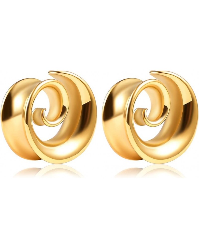 2PCS Fashion Round Spiral Saddle Plugs Hangers for Stretched Lobe Ear Tunnels Gauges Plugs Piercing Body Jewelry 8mm(0G) Gold...