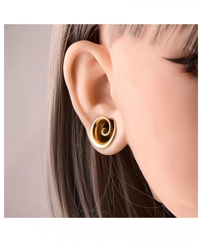 2PCS Fashion Round Spiral Saddle Plugs Hangers for Stretched Lobe Ear Tunnels Gauges Plugs Piercing Body Jewelry 8mm(0G) Gold...