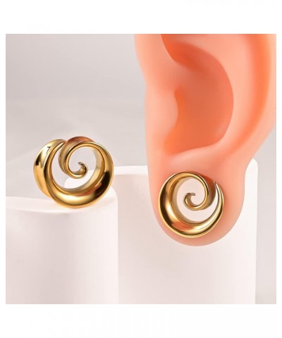 2PCS Fashion Round Spiral Saddle Plugs Hangers for Stretched Lobe Ear Tunnels Gauges Plugs Piercing Body Jewelry 8mm(0G) Gold...