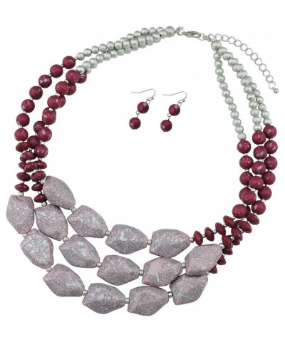 Multi Layer Necklace for Women Beads Statement Chunky Necklace and Earring Set rose $14.57 Necklaces