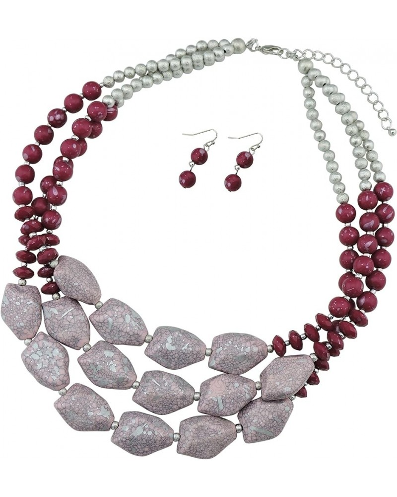 Multi Layer Necklace for Women Beads Statement Chunky Necklace and Earring Set rose $14.57 Necklaces