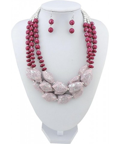 Multi Layer Necklace for Women Beads Statement Chunky Necklace and Earring Set rose $14.57 Necklaces