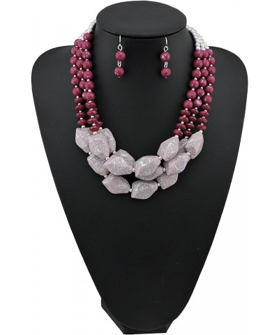 Multi Layer Necklace for Women Beads Statement Chunky Necklace and Earring Set rose $14.57 Necklaces