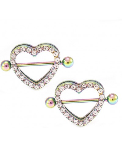 14G Stainless Steel CZ Paved Heart Nipple Rings Nipple Piercing Jewelry for Women 7/8 Inch 22mm Rainbow - Clear CZ $10.65 Bod...